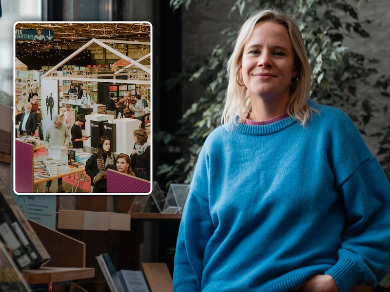 Lore Vanaudenhove (35) is sinds twee jaar de directeur van Boektopia. Inzet: een archiefbeeld van Boektopia in Kortrijk.