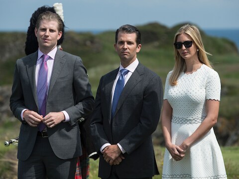 Donald Trumps oudste kinderen Eric, Donald Jr. en Ivanka Trump.