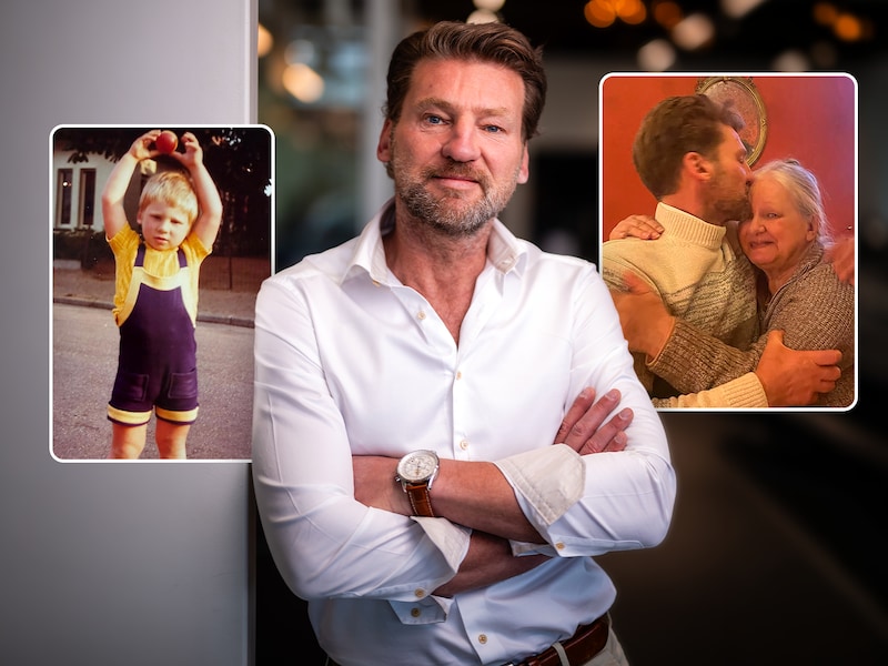 Pieter Auwaerts (midden en links) vond zijn biologische mama Micheline (rechts) na meer dan een halve eeuw terug.