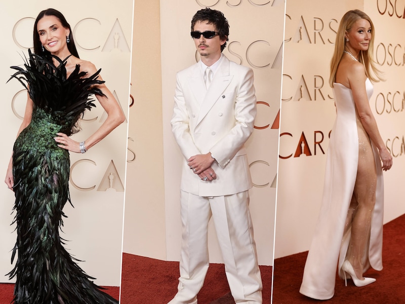 Veel pluimen, opvallende snorren en een zéér gewaagde split: dit was de rode loper van de Oscars