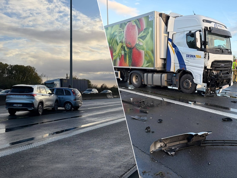 De E17 in Kortrijk is volledig versperd nadat meerdere wagens, inclusief een vrachtwagen, op elkaar inreden.