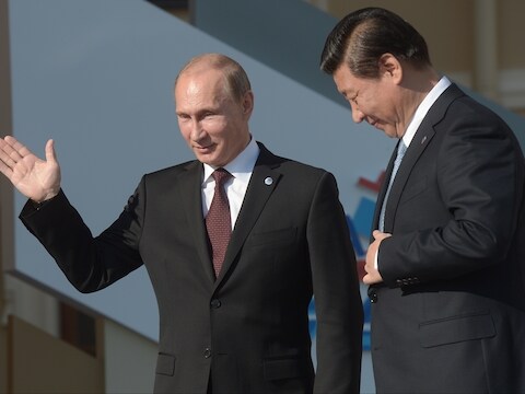 De Russische president Vladimir Poetin en de Chinese president Xi Jinping.