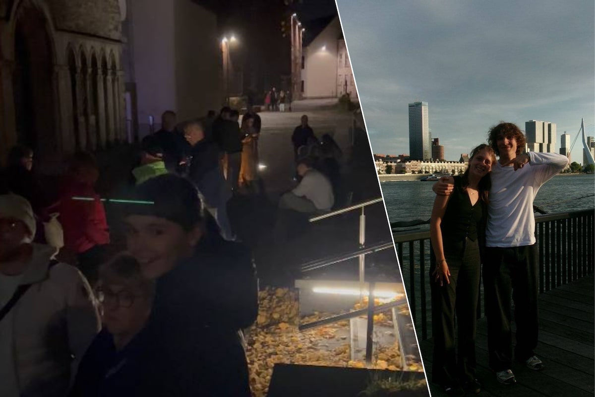 Er stond een hele rij mensen te wachten aan de Bijloke op een concert die niet zou plaatsvinden. / Larsen Casubolo (19) en zijn vriendin zijn gedupeerden.