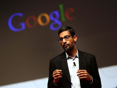 Sundar Pichai, de vicevoorzitter van Google, tijdens het Mobile World Congress in Barcelona.