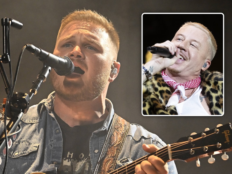 Zach Bryan tijdens een optreden eerder dit jaar. Kleine foto: Macklemore
