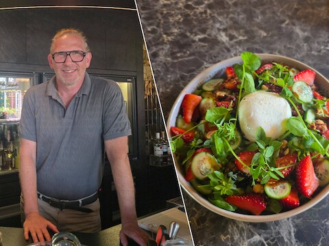 Zaakvoerder Dimitri Chaniotakis / De salade met burrata.