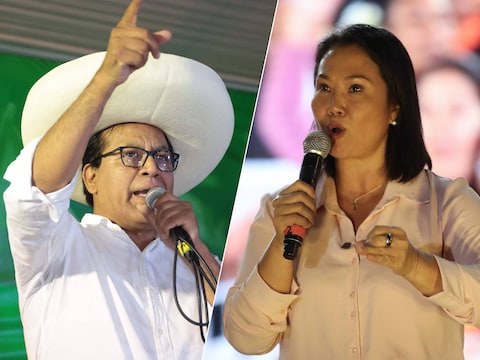 De linkse presidentskandidaat Roberto Sánchez (links) en de conservatieve kandidaat Keiko Fujimori (rechts).