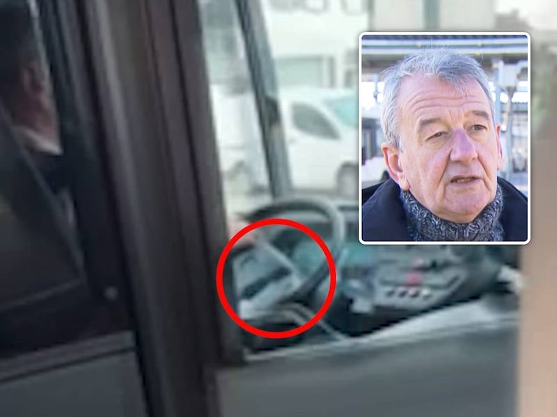 Op beelden is te zien hoe een buschauffeur van De Lijn een gsm achter het stuur gebruikt. Inzet: Frederik Wittock, perswoordvoerder De Lijn.