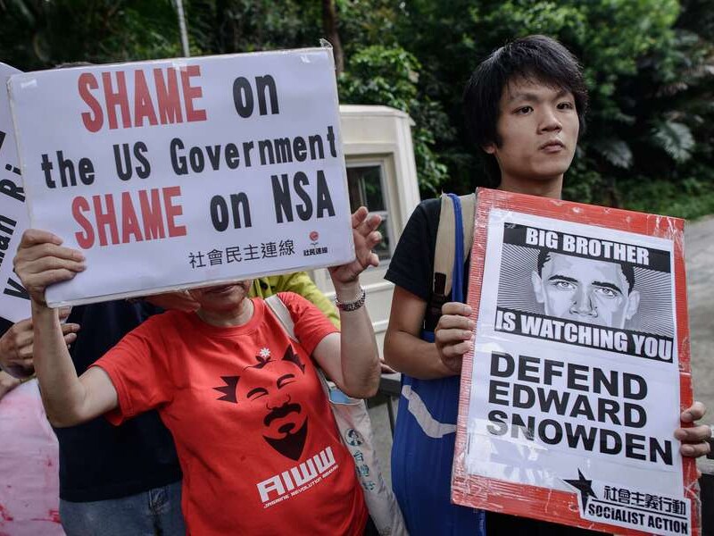 Betogers aan het Amerikaanse consulaat in Hongkong
