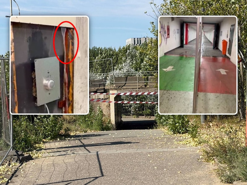 De Kennedyfietserstunnel in Antwerpen was urenlang afgesloten door een waterlek. Zelfs aan de liftknop stroomde het water naar beneden.
