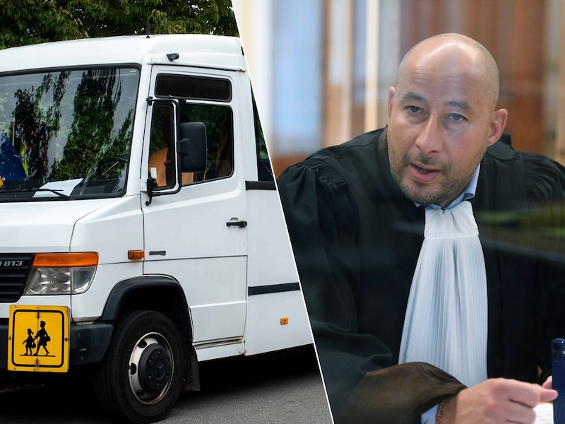 Advocaat Thomas Vandemeulebroucke (rechts) staat de schoolbusbegeleidster (foto links ter illustratie) bij in de rechtbank.
