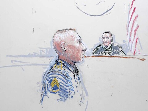 Robert Bales op een in januari gemaakte rechtbanktekening.