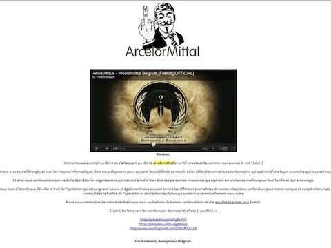 De destijds gehackte site van ArcelorMittal.