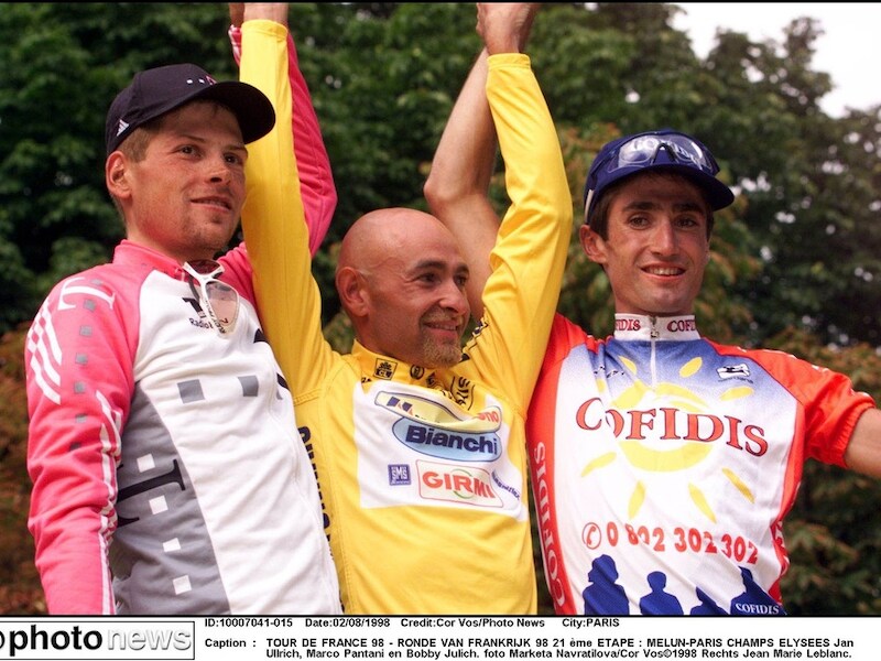 Jan Ullrich, Marco Pantani en Bobby Julich, het Tourpodium van 1998.