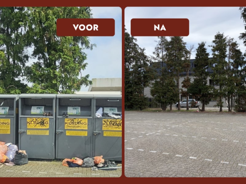 Ook op de parking tegenover Lidl langs de Steenweg op Mol zijn de containers weggehaald