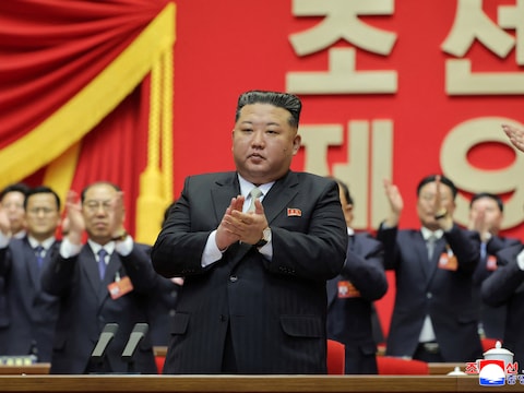 De Noord-Koreaanse leider Kim jong-Un tijdens het partijcongres.