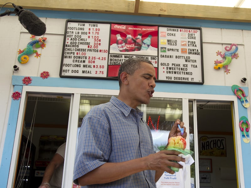 Barack Obama op 13 augustus in Iowa.