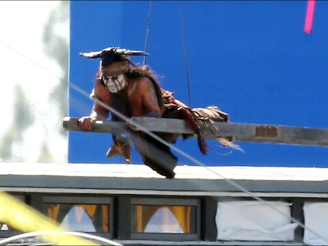 Johnny Depp op de set van 'The Lone Ranger.'