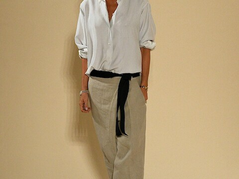 Victoria Beckham na afloop van haar modeshow tijdens New York Fashion Week.