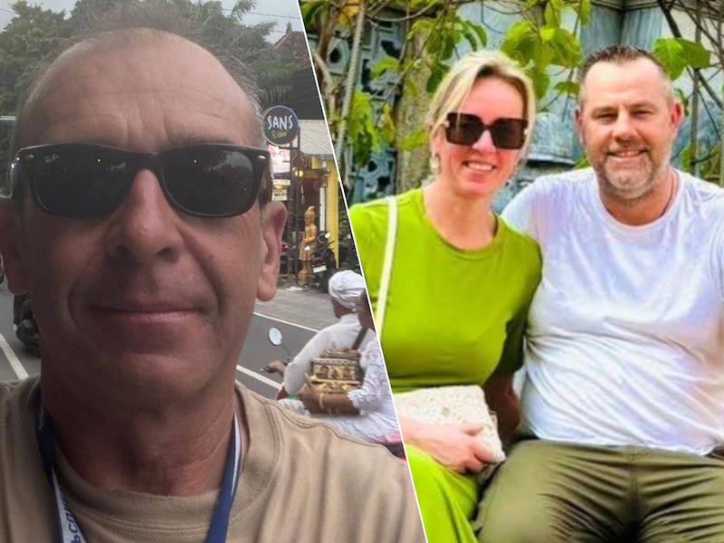 Deze Vlamingen zitten nog vast in Azië. Links: Christophe (54) uit Brugge, rechts: Jenny (51) en Kristof (50) uit Beveren-Waas.