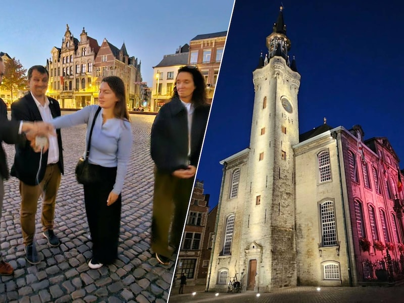 Nieuwe verlichting in Lier aan historische gevels op de Grote Markt 
