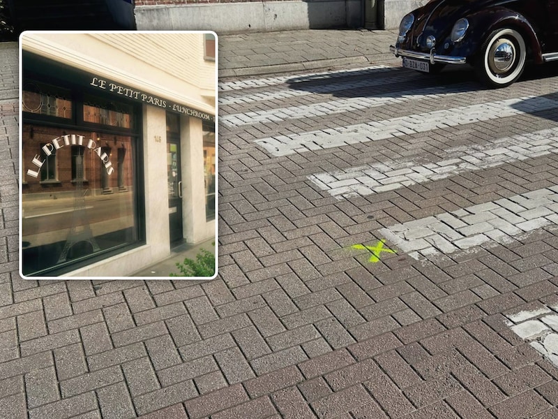 De oversteekplaats vlak voor broodjeszaak Le Petit Paris (inzet) in Kalmthout waar Johan om het leven kwam.