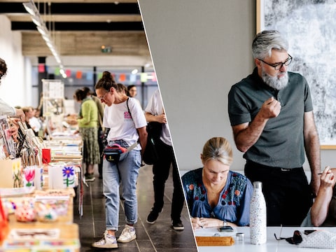 Markt tijdens Illustratiefestival De Verbeelders, Leo Timmers komt als gast (r.).