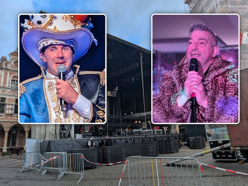 Het podium van de prinsenverkiezing in Aalst staat klaar., Inzet: Kandidaat-prins Kenny Baele., Inzet: Timothy Persoons
