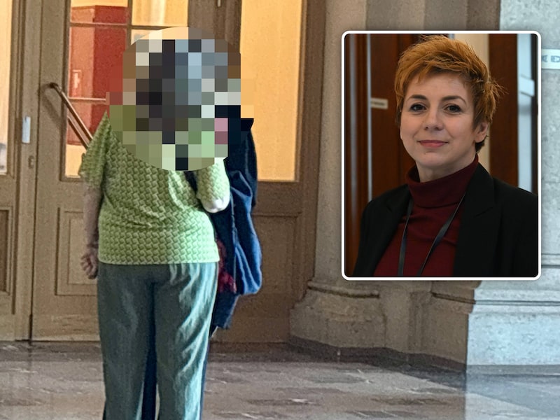 Beklaagde V.N. in gesprek met haar advocaat. Foto inzet: politierechter Sophie Lodewyckx treedt haar Leuvense collega-rechter bij en geeft uitleg over het nieuwe Strafwetboek. 
