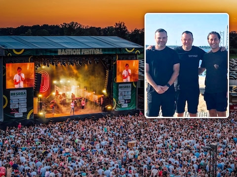 Het Bastionfestival in Kinrooi met organisatoren (inzet) Jeroen, Maico en Boyd.