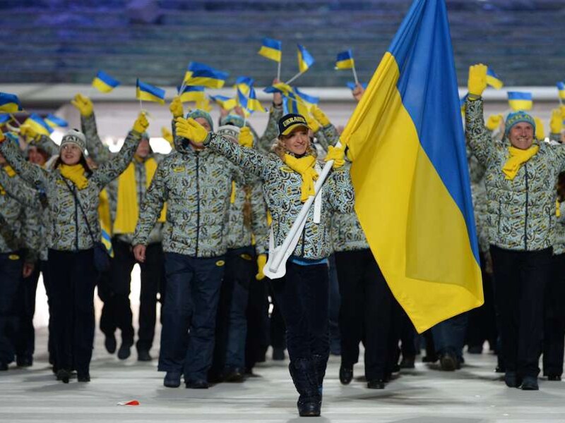 De Oekraïense delegatie tijdens de openingsceremonie in Sochi.