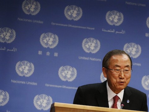 Secretaris-Generaal van de Verenigde Naties Ban Ki-moon in het hoofdkwartier in New York.