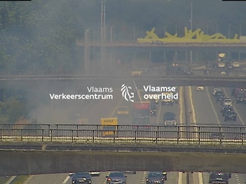 De berm naast de E17 in Kruisem vatte vuur, zo blijkt op beelden van het Vlaams Verkeerscentrum.