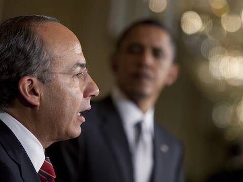 De Mexicaanse president Felipe Calderon en zijn Amerikaanse tegenhanger Barack Obama.