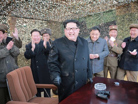Kim Jong-un op een foto die op 4 maart werd verspreid door het Noord-Koreaanse persbureau KCNA.