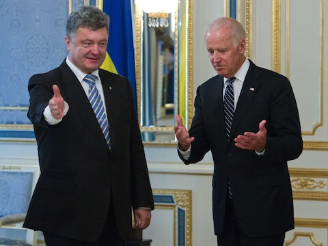 Porosjenko en Joe Biden, gisteren.