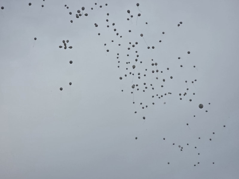 Aanwezigen laten witte balonnen los op stille wake na ongeval aan spooroverweg in Buggenhout.