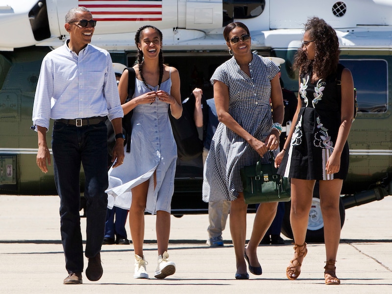 Barack, Malia, Michelle en Sasha Obama.