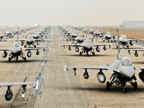 Amerikaanse F-16's. (Archiefbeeld)