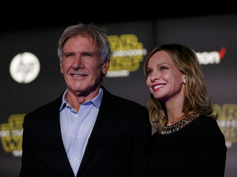 Acteur Harrison Ford en zijn echtgenote Calista Flockhart op de rode loper