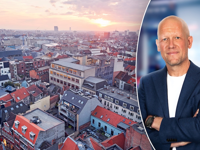 Links: een skyline view van de stad Gent: zal die er binnenkort helemaal anders uitzien, dankzij het nieuwe ’Beleidsplan Ruimte Vlaanderen’? Rechts: HLN-hoofdredacteur Dimitri Antonissen