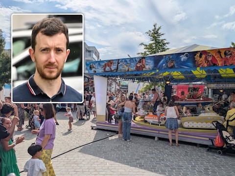 Sfeerbeeld van de kermis in Wervik zaterdag, toen de avond vlekkeloos verliep. Kleine foto: Glenn Verdru, woordvoerder van politiezone Arro Ieper.