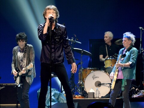Ronnie Wood, Mick Jagger, Charlie Watts en Keith Richards van The Rolling Stones.