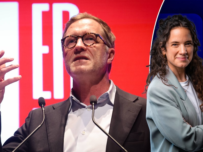 Politiek journaliste Isolde Van den Eynde schijnt haar licht op PS-voorzitter Paul Magnette.