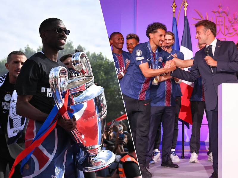 Heldenonthaal voor PSG-spelers: 100.000 fans gaan uit de bol in Parijs, ook president Emmanuel Macron feliciteert troepen van Luis Enrique