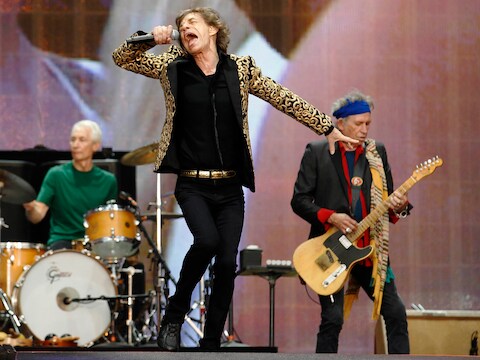 Charlie Watts, Mick Jagger en Keith Richards in Hyde Park op 6 juli.
