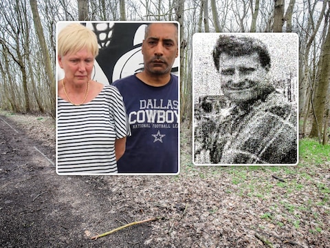 Groot beeld: aan het Eikenpad in De Haan lag het dode lichaam van Marcus Mitchell. Inzetfoto links: Hilde Van Acker en Jean-Claude Lacote bij hun arrestatie in Abidjan. Inzetfoto rechts: Marcus Mitchell.