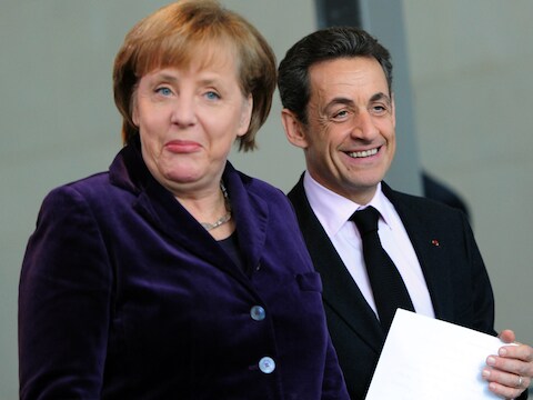 De Duitse bondskanselier Angela Merkel en de Franse president Nicolas Sarkozy.