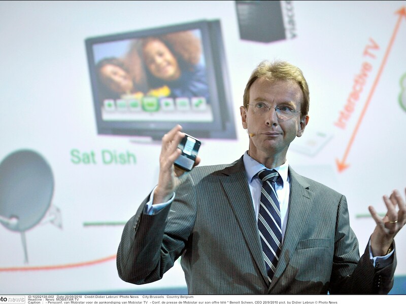 Voormalig CEO Benoit Scheen tijdens de voorstelling van Mobistar TV in 2010.