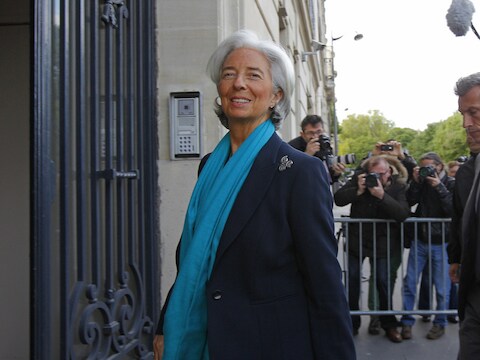 IMF-chef Christine Lagarde arriveert bij de rechtbank